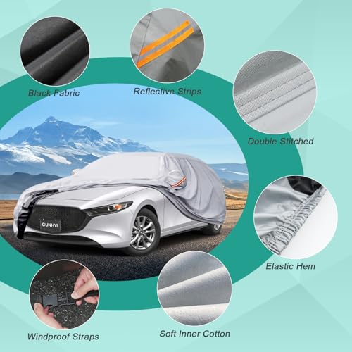 Image of GUNHYI Hatchback Car Cover Waterproof All Weather, 6 Layers Heavy Duty Full Exterior Cover Universal fit vw Golf, Honda Fit, Kia Soul, Toyota Matrix, Nissan Leaf etc. Size H1 (See Size Chart)
