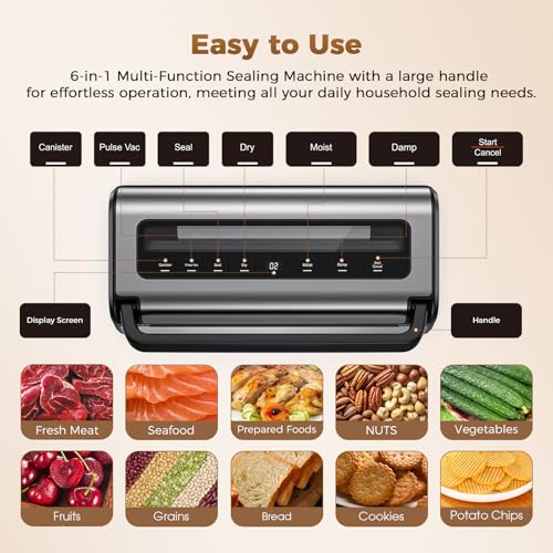 Automatic Food Vacuum Sealer Machine | 180W Kitchen Vacuum Sealer for Dry, Moist & Canister Sealing | Hands-Free Suction Base, Built-in Cutter & Storage | Complete Set with 2 Rolls & 10 Bags - Thumbnail 7