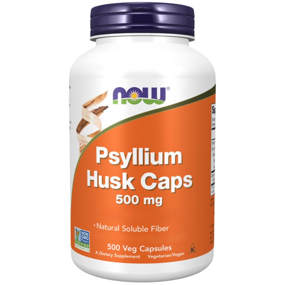 Now Foods, Psyllium Husk Caps (Tégument de Psyllium), 500mg, 500 Capsules végétaliennes, Sans Gluten, Sans Soja, Végétarien