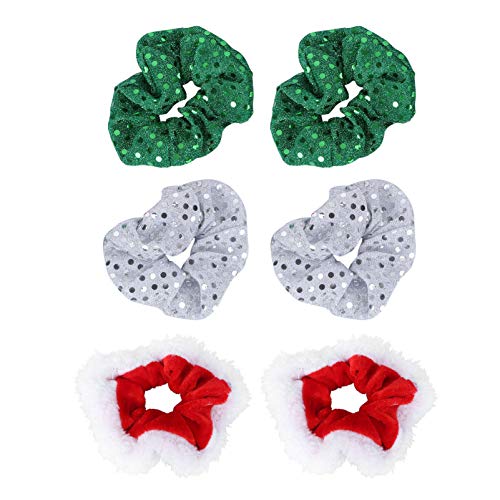 Lurrose 6pcs Christmas Hair Scrunchies Glitter Sequin Hair Bands Elastics Ponytail Holders Christmas Hair Accessories Christmas Party Favors - Image 2