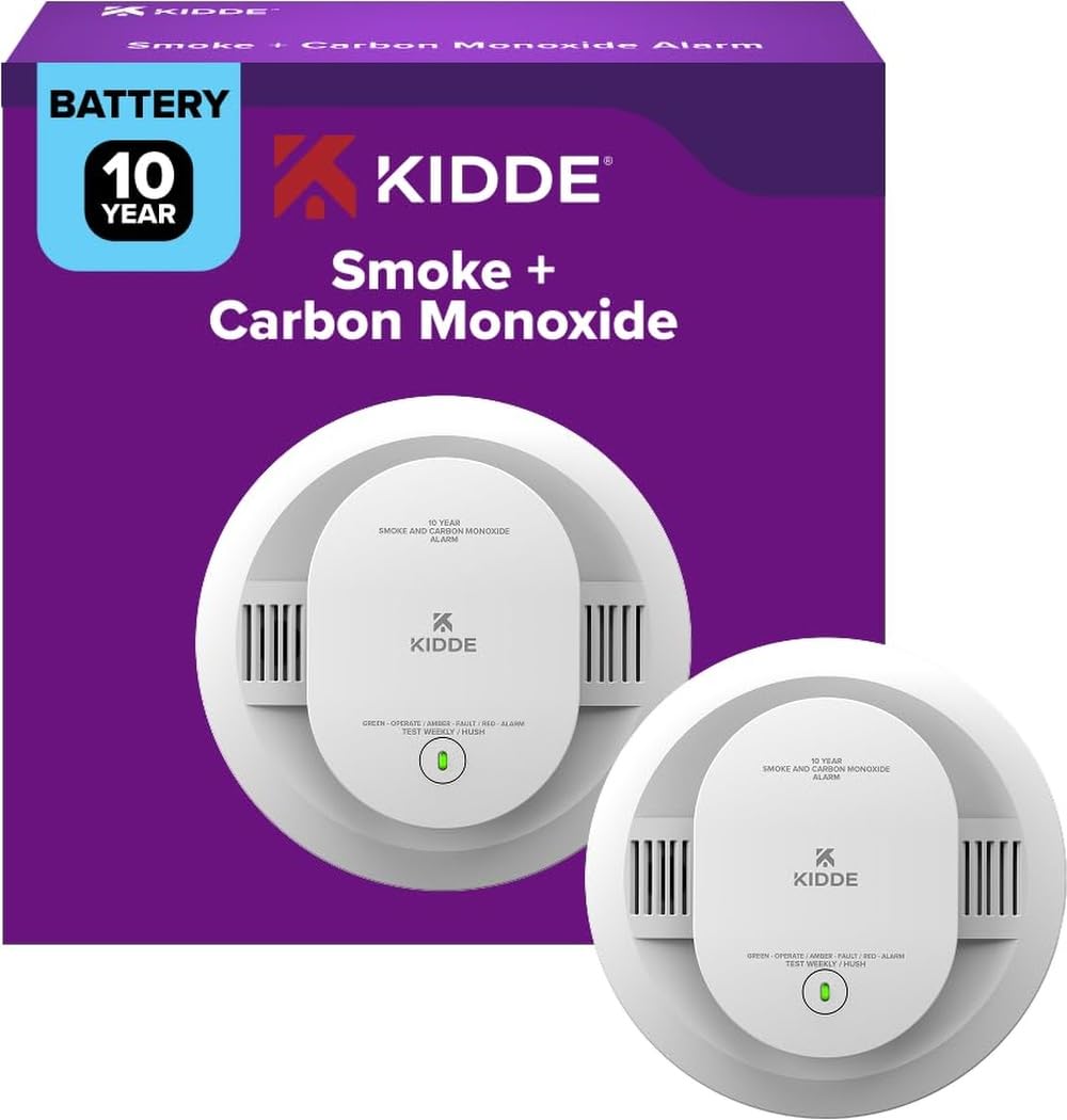 KiddeNo Battery Replacements or Low Battery Chirps, 2-in-1 Detection, LED Status Lights, Ideal for Homes & Apartments Smoke & Carbon Monoxide Detector, 10-Year Battery, 30CUD10, 1 Pack