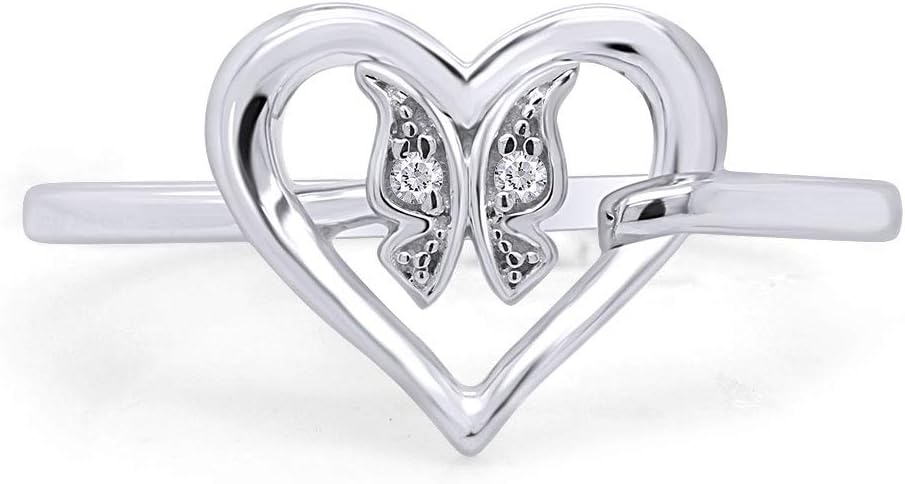 AFFY Round Shape White Cubic Zirconia Butterfly Heart Engagement Ring 14k Gold Over Sterling Silver