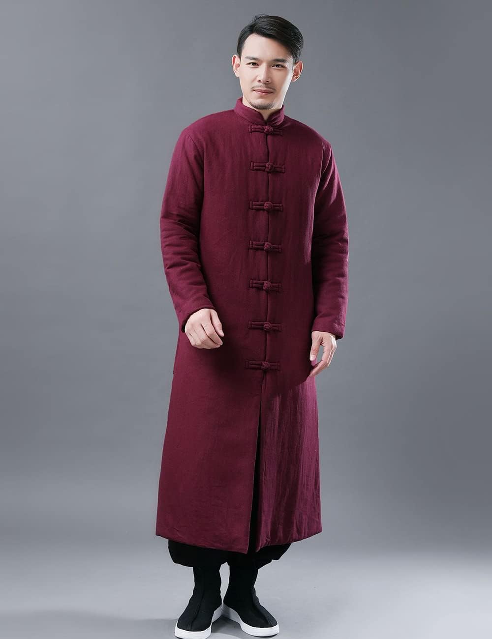 NFYM Men's Winter MaxiJacket Cotton Quilted Overcoat Traditional Chinese Tang Suit Style Warm Parka Outwear