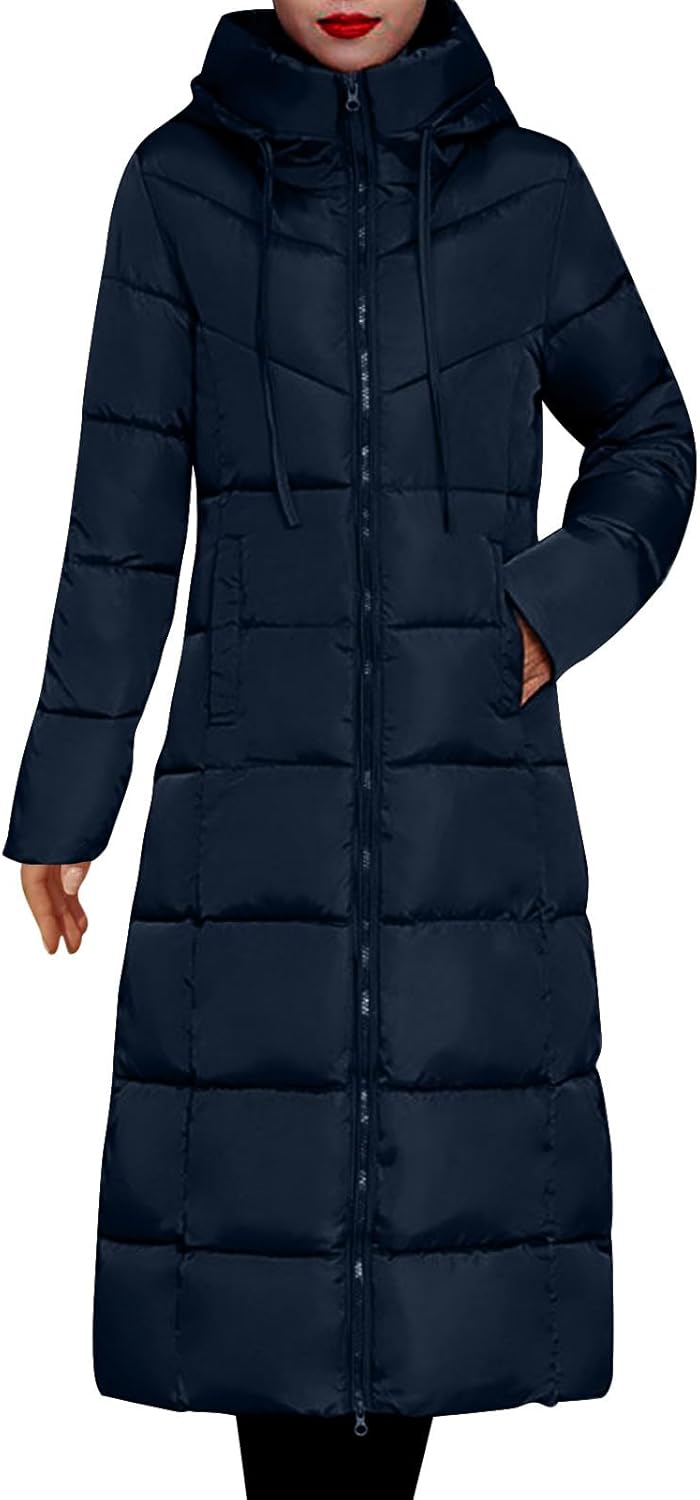 Womens Long Puffer Winter Coat Plus Size Packable Down Jacket Warm Parka Jacket Zip Up Quilted Jackets