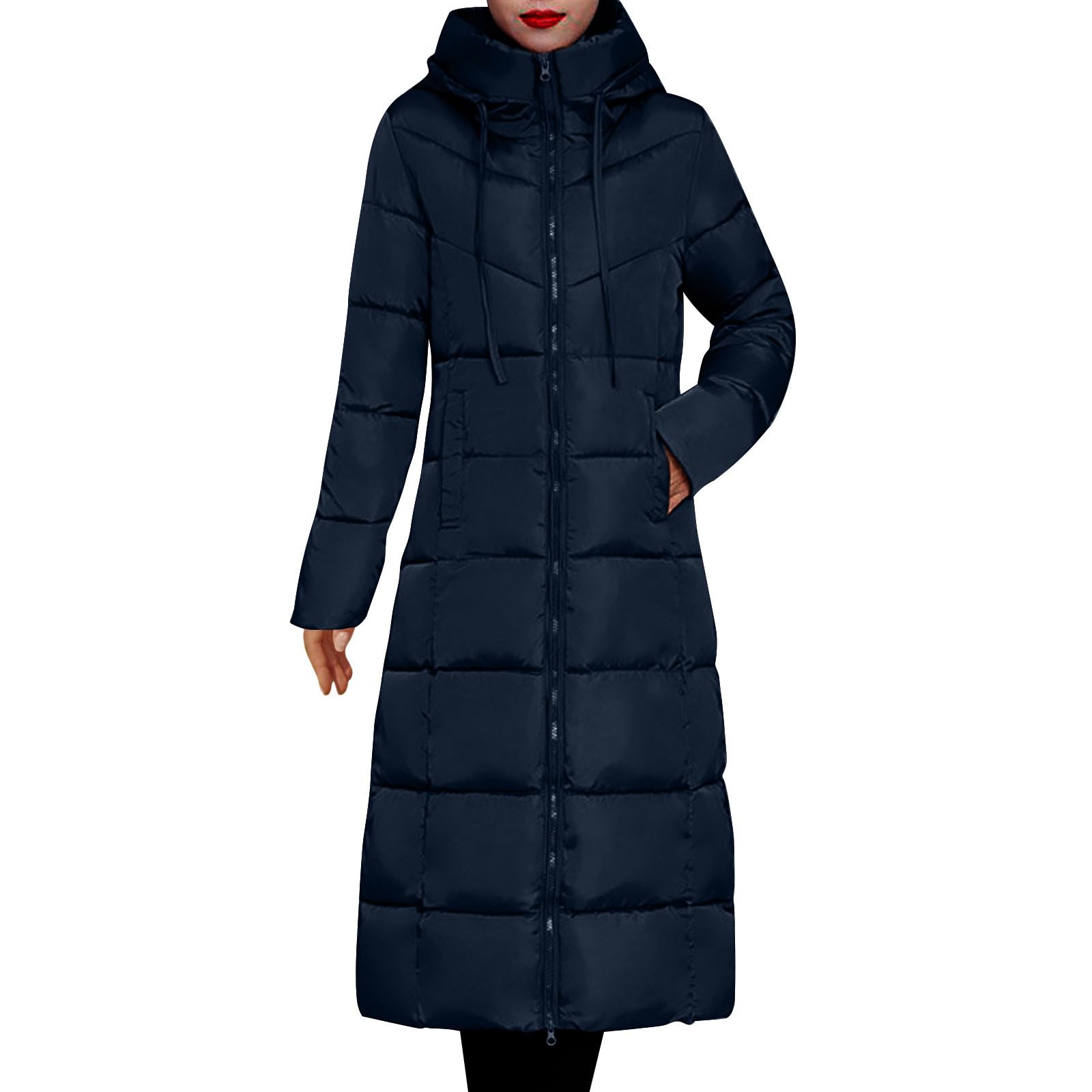 Womens Long Puffer Winter Coat Plus Size Packable Down Jacket Warm Parka Jacket Zip Up Quilted Jackets