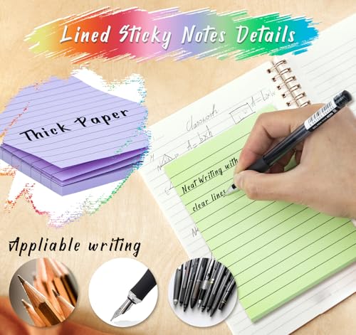 Agoer 400 Blatt Linierte Haftnotizen,8 Farben Groß Klebezettel,100 * 150mm Selbstklebend Haftnotizen Klebezettel,Linierte Notizzettel für Planer Erinnerung Büro Zuhause Schule Zubehör 50 Blatt/Block