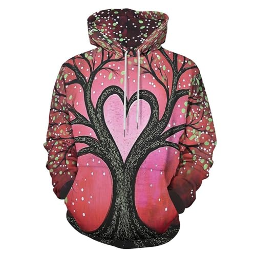 LODMLOER Sudadera con Capucha Árbol del Amor para Hombre, Ropa Deportiva Casual de Manga Larga Tema Romántico Deportivo Abrigo Casual Sudadera de Talla Grande con Bolsillo