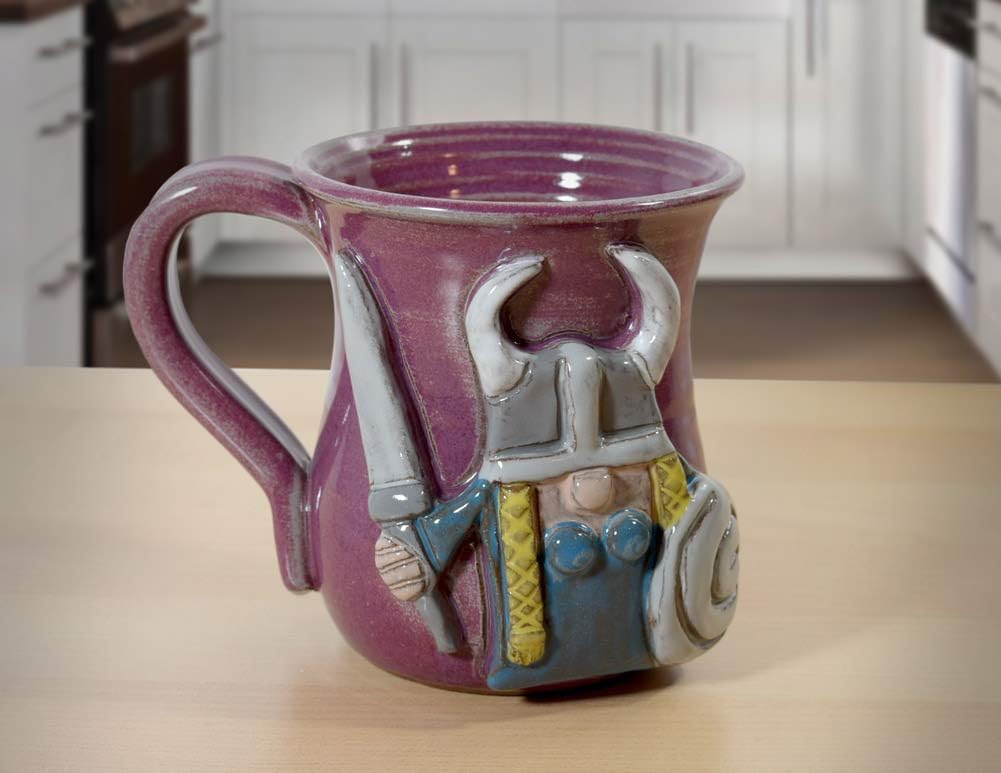 American Made Stoneware Pottery - Sculpted Viking Woman Coffee Mug