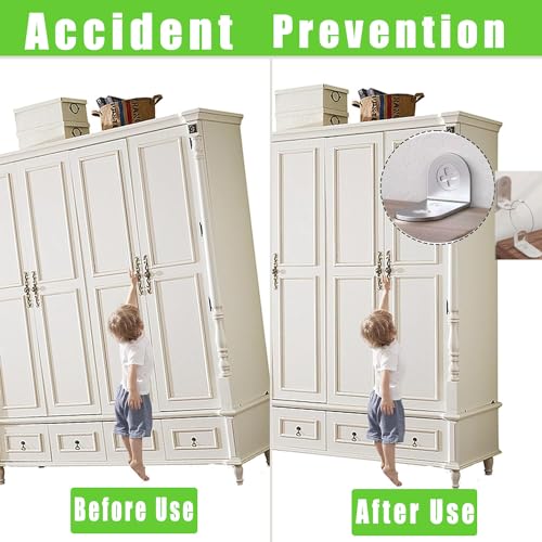 Furniture Anchors Small Aesthetic Earthquake Straps for Furniture Dresser Wall Anti-Tip Furniture Safety Anchor to Childproof and Babyproof Your Home Holds Up to 500 Pound 4pcs Bracket
