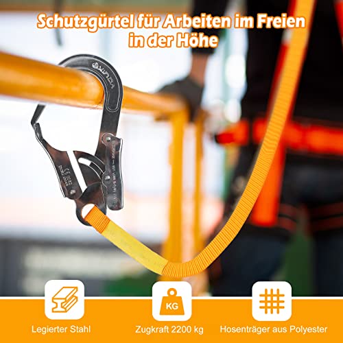 MaxEarn 1,8 m Absturzsicherung Sicherheitsgurt, Hochfester Polyester Fallschutz Sicherheitsseil, Klettergurt Sicherheitsleine mit Legierungsstahl Karabinerhaken für Outdoor Arbeiten in Höhe