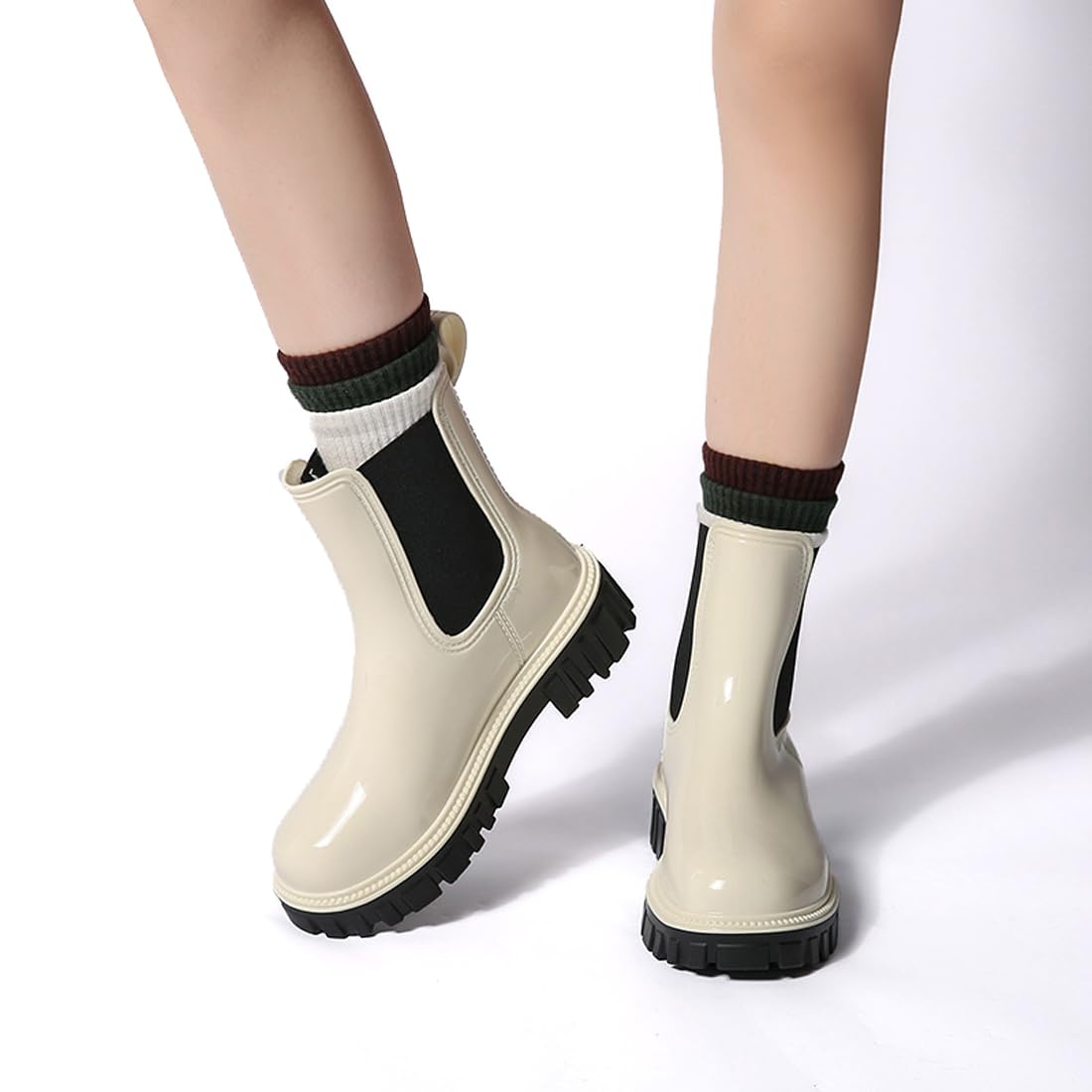 Harssidanzar Womens Ankle Rain Boots Waterproof Chelsea Boots,Antideslizante botas de lluvia y zapatos de jardín para las mujeres con plantillas cómodas HL211EU