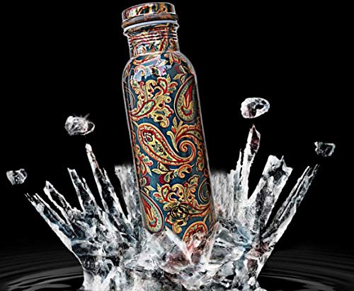 Image of DSH Copper Bottles for Water 1 Litre Printed Design with Fine Art Work, Yoga Water Bottle 1000 ML (Color 07)