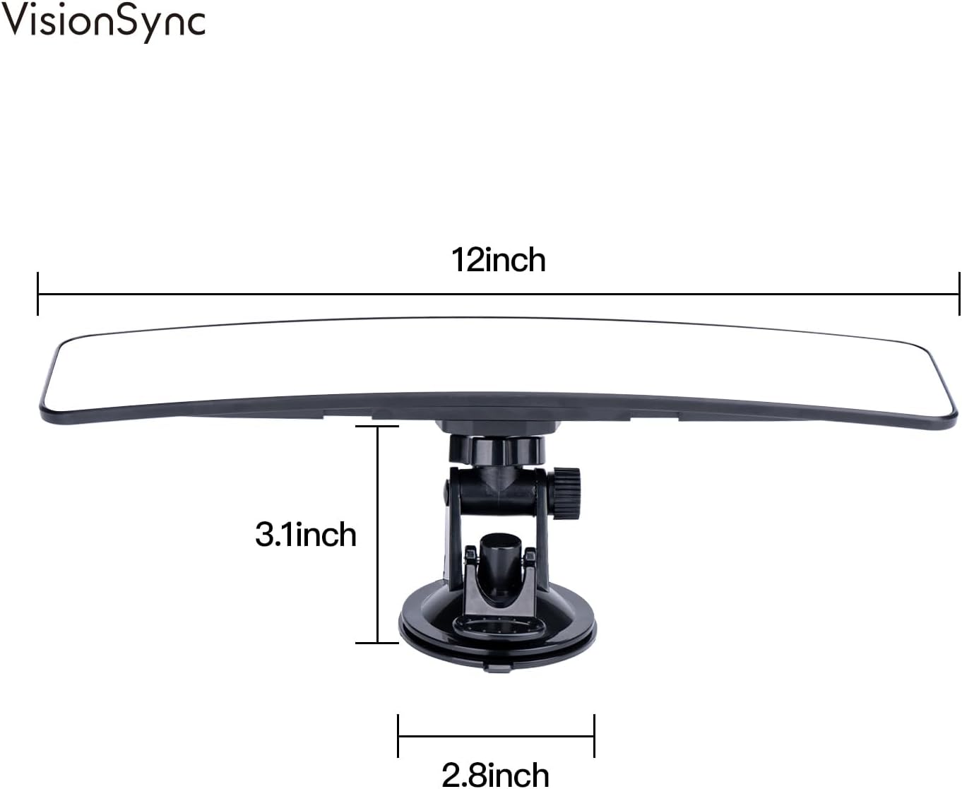 12" Large Curved Car Rear View Mirror with Suction Cup, Universal Rearview Mirror with Panoramic Wide Angle Mounted on Windshield for Car, Van, RV, SUV, Truck, and Boat (White)