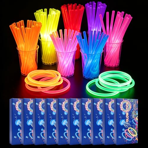 Topsmileusa 1000pcs Glow Sticks Party Supplies - 8 Inch Glow in the Dark Light Up Sticks Party Favors, Glow Party Decorations, Glow Necklaces and Glow Bracelets with Connectors (1000Glow Sticks)
