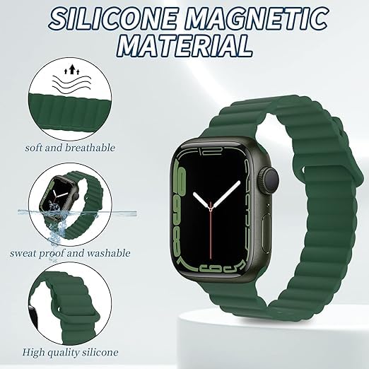 Image of Silicone Magnetic Band Compatible with Apple Watch 38mm 40mm 41mm 42mm 44mm 45mm 49mm, for Series Ultra 9 8 7 SE 6 5 4 3 2 1 Women Men |Watch Not Included (Green, 38mm /40mm /41mm)