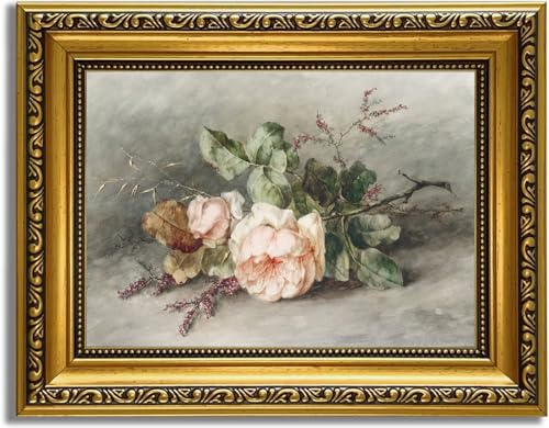 YD&YZY Gold Framed Vintage Wall Art Canvas Still Life Flower Pink Roses Farmhouse Print Art Retro Floral Wall Decor Rustic Cottagecor Painting Picture Print for Dining Room Bedroom 8x10 inch Small Framed