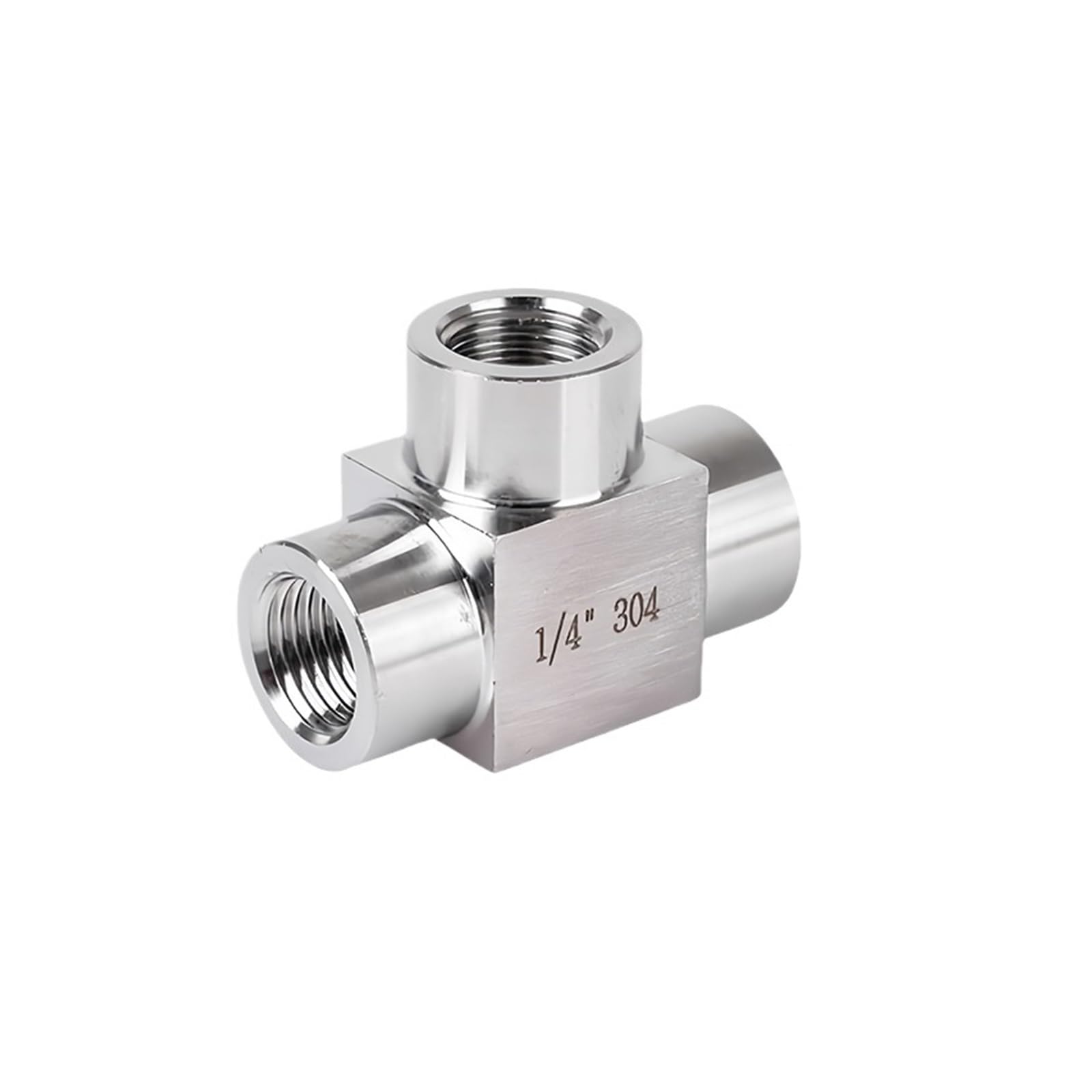 DeVow 1/8" 1/4" 3/8" 1/2" BSP NPT M14 M16 M20 304 Stainless Steel Female Thread Tee Type 3 Way High Pressure Resistant Pipe Fitting(3l8 BSP)