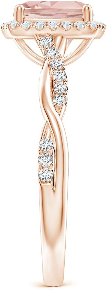 Angara Natural Morganite Engagement Ring for Women | 1.2 ct Cushion-Cut Morganite Diamond Halo Ring in Rose Gold | April Birthday, Gemstone Jewelry Gift | AAAA | 7mm | Ring Size- 8