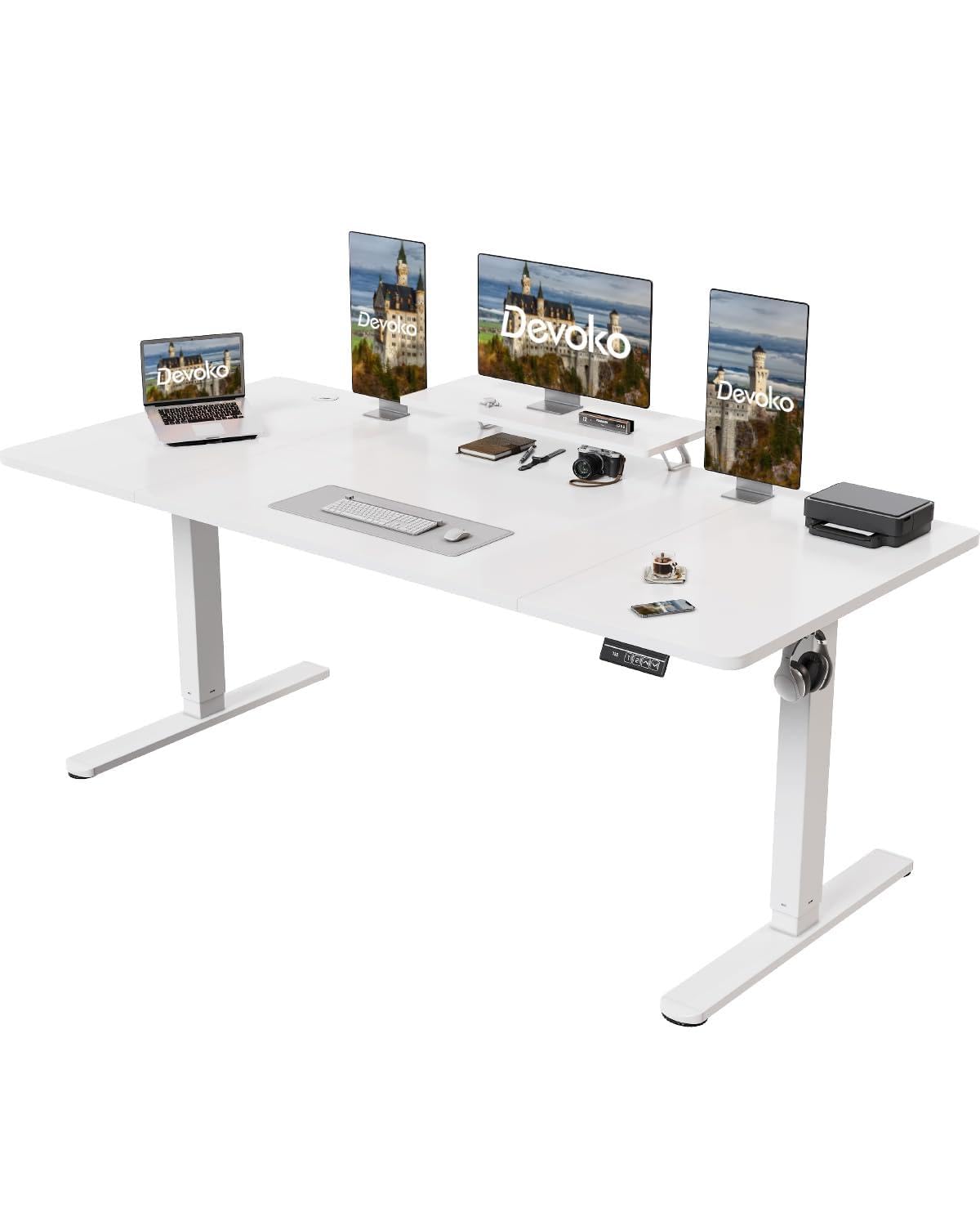 Bureau assis debout 200 cm blanc Devoko pour éviter le mal de dos au bureau