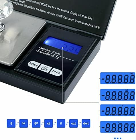 0.1g-1000g Digital Scales Kitchen Scales Digital Pocket Scales Portable Weighing Scales Food Scale Jewellery Scales Back-lit LCD Display Battery Multi-Functional Scale for Gold, Coffee