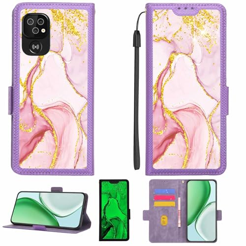 Aroepurt Case Compatible for Doro 8200 Plus Phone Case Flip Cover [with Tempered Glass Screen Protector][RFID Blocking][Gold Glitter+Luminous] LPT-FDL