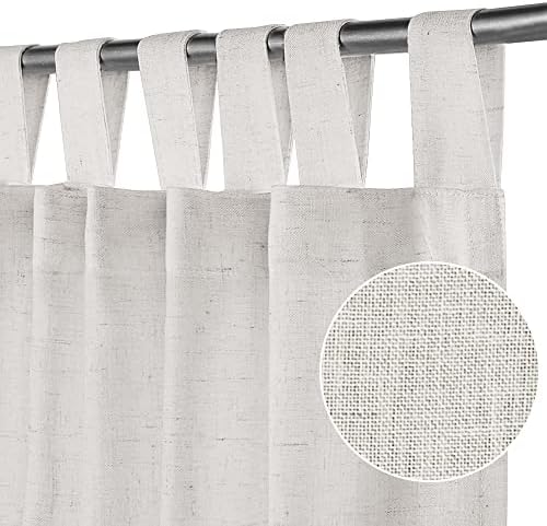 Natural Linen Curtains 84 Inches Long Tab Top Semi Sheer Curtain Drapes Elegant Casual Linen Textured Window Treatments Panels/Drapes, Light Filtering Privacy Added Home Fashion 2 Panels, Off White