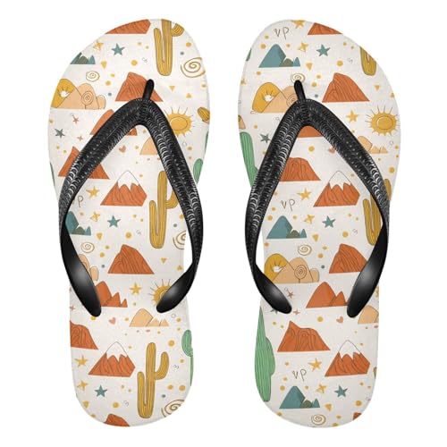 Mountain Sun Stars Beige Flip Flops for Beach Thong Sandals Anti-slip Lightweight Beach Shoes for Summer Swim Travel