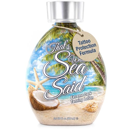 That’s What Sea Said Tanning Bed Lotion Accelerator for Indoor & Outdoors, Fast Dark Tan Enhancer with Coconut Oil & Aloe, Moisturizing Indoor Tanning Lotion for Face & Body, Tattoo-Safe, No Bronzer