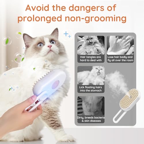 Image of GKZ Cat Steam Brush, 3 in 1 Pet Comb for Massage, Cleaning, Shedding and Combing, Electric Mist to Prevent Flyaways for Home, Dogs and Cat Lovers - White