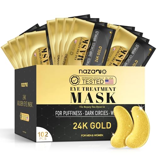 Image of NAZANO 102 Pcs 24K Gold Under Eye Patches - Eye Masks | for Puffy Eyes, Dark Circles, Bags & Wrinkles, With Sodium Hyaluronate, Eye Care Pads Daily for Skincare