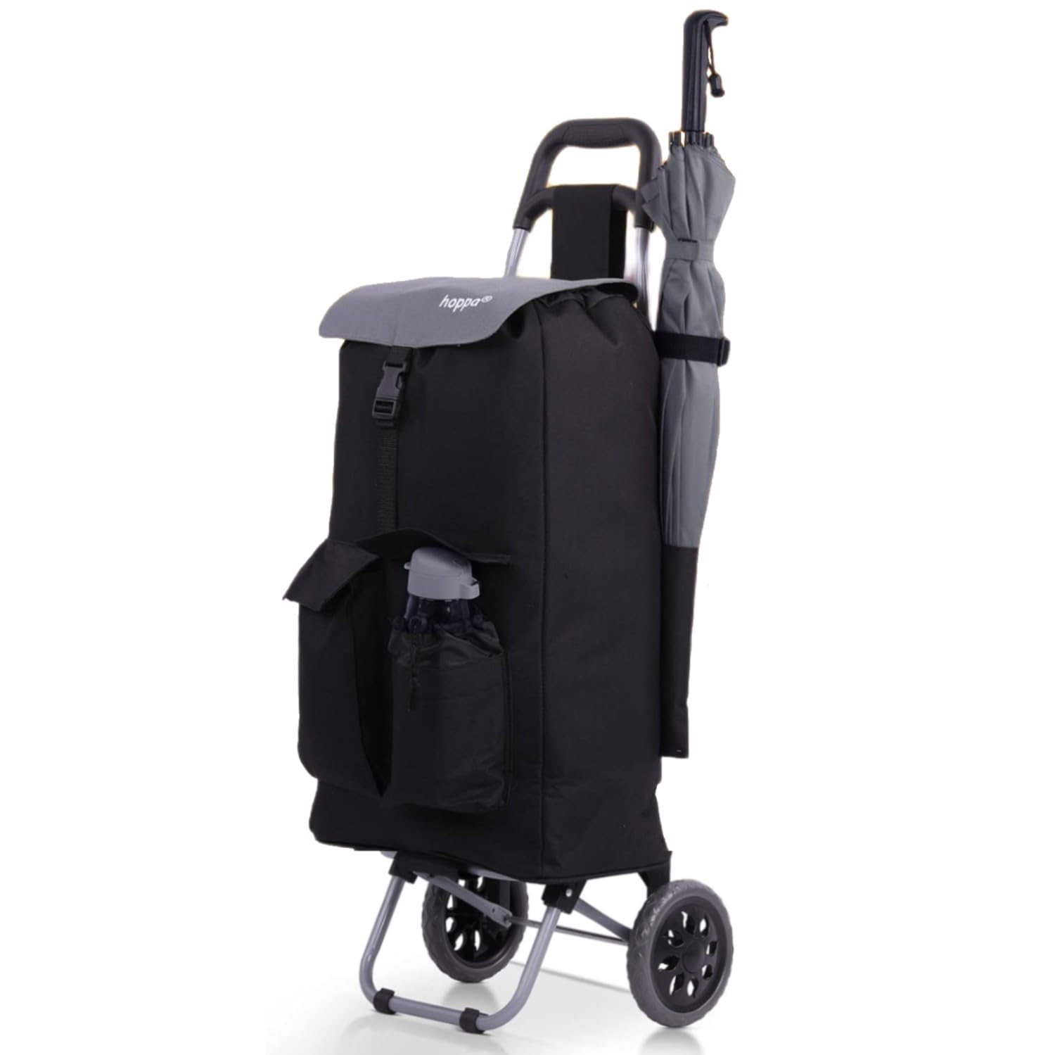 Hoppa Fully Insulated Lightweight 2025 Model 2 Wheeled Large 42Litre Capacity Shopping Trolley Bag 95cm, 2.1kg with Shoulder Strap (Black 2025)