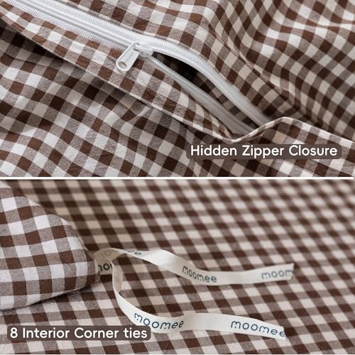 Image of MooMee Gingham Duvet Cover Set 100% Washed Cotton Linen Like King | Relaxed Linen-like Texture. Soft, Breathable & Long-lasting Comfort. Lightweight. Hidden Zipper with 8 Interior Corner Ties