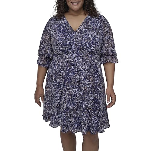 Image of DKNY Women's V-Neck Balloon Sleeve with Ruffle Hem