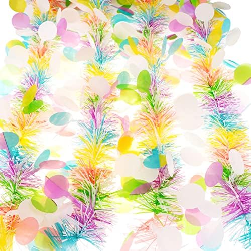 Easter Tinsel Garlands 4-Piece 26 ft Colorful Fringe Garlands Metallic Festooning Garlands Hanging Tinsel Decoration for Easter Party Supply Easter Tree Decoration