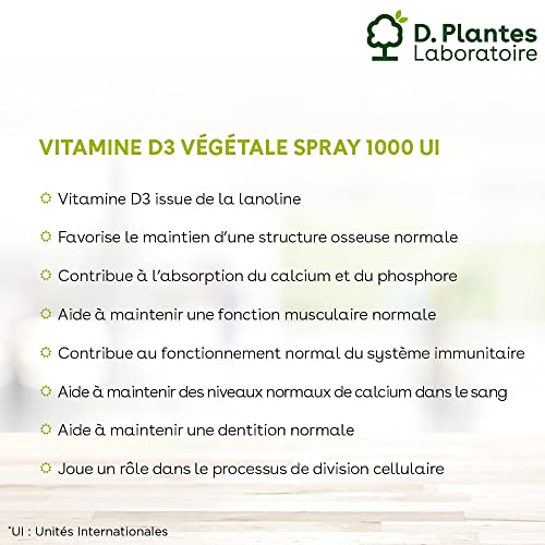D.PLANTES - Vitamine D3 1000 UI - Complément Alimentaire en Spray - Immunité, Ossature Normale - Boost en Vit. D - Origine Végétale - Vegan - 20 ml, 20.0 millilitre – vue 3