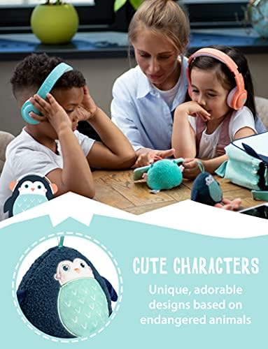Planet Buddies Plush Phone Stand and Screen Cleaner, Universal Phone Holder for Kids Mobile Phones, Plush Toy Phone Stand for iPhone, Samsung, Huawei and More, Pepper Penguin, Black/Blue