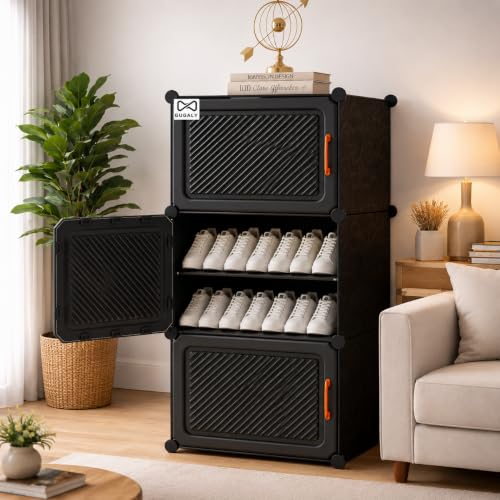 Image of 6 Layer Premium Plastic Shoe Rack for Home 6 Layer with Cover Shoe Rack with Door | Multi Layer Shoe Organizer Stand | Space Saving Footwear Storage Cabinet for Bedroom Entryway.