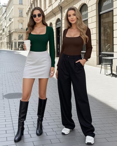 Image of Mangopop Women' Surplice Ruched Plunge Neck Deep-V Long Sleeve Bodysuit Jumpsuits