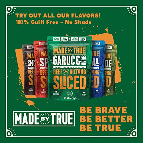 Made By True Beef Sliced Bites Garlic & Herb (2 Ounce, Pack Of 2) - All Natural, Zero-Sugar True Jerky Biltong - High Protein, Keto, Paleo & Whole30 Diet - Sugar-Free, Gluten-Free, Carb-Free, Snack Packs #TOP7