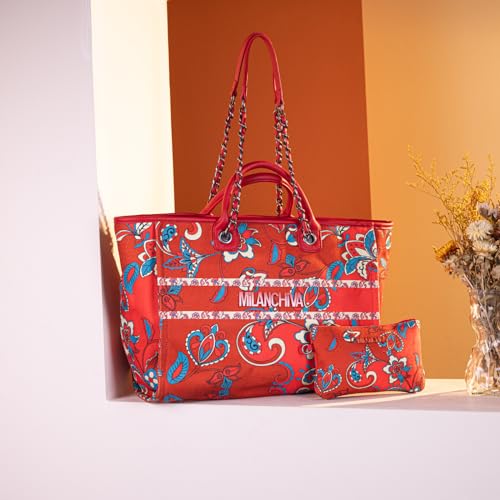 Milan Chiva Tote Bag for Women Large Canvas Shoulder Handbag with Coin Purse
