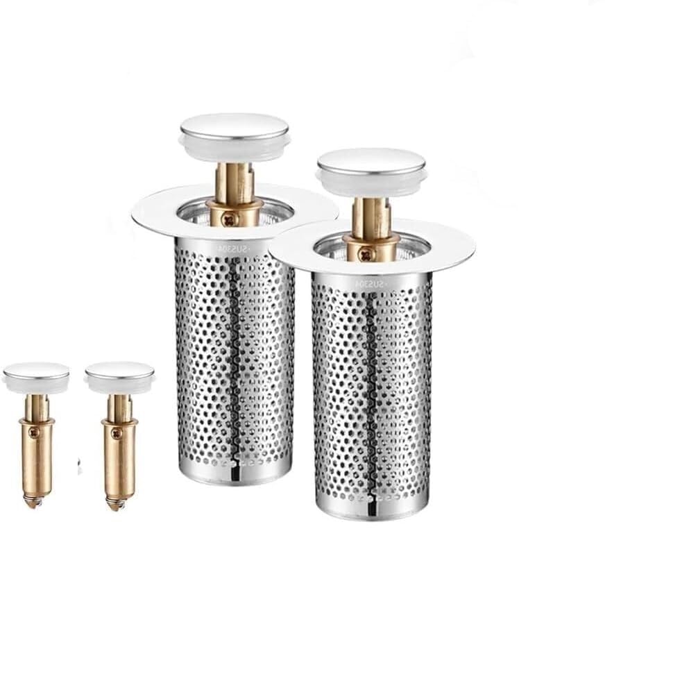 Colador para desagüe de lavabo con filtro y tapón corto