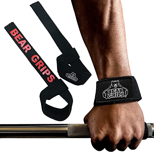 Bear Grips Lifting Straps with Padded Wrist Straps for Weight Lifting. Heavy Duty Deadlift Straps, Voted Best Workout Straps. with Added Grip On Strap. Fits All Wrist Sizes, Men & Women. Black