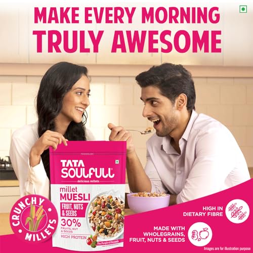 Image of Tata Soulfull Fruit Nuts & Seeds Millet Muesli, 500g, Source of Protein, Rich in Fibre, 30% Fruit, Nut & Seeds, Contains Ragi & Jowar, Contains Almonds, Flax Seeds, Chia Seeds, Pumpkin Seeds
