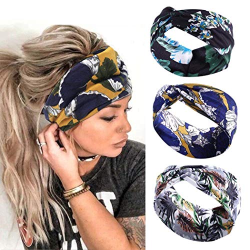 Gemily Yoga Headband Criss Cross Headband Running Head Wrap Head Scarf Flower Hair Band Elastic Hair Accessory Boho Headpiece for Women and Girls(printing1)