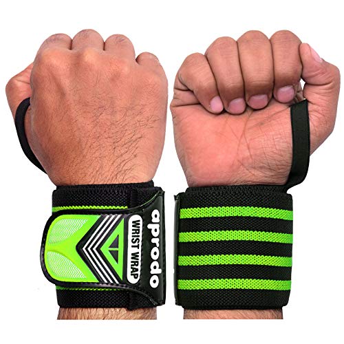 Aprodo Power Weight Lifting Bar Straps with Wrist Support Wraps, Gym Workout, Bodybuilding, Powerlifting, Strength Training for Men & Women (Green Black)