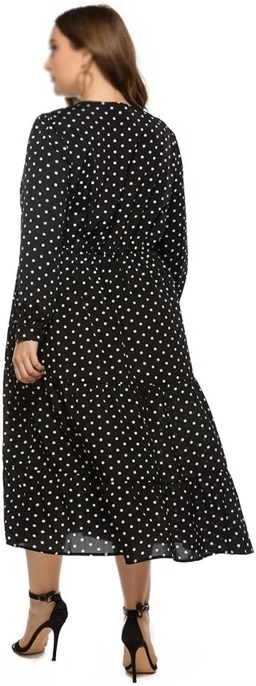 JSEIAJB Polka Dot V Neck Ruffle Hem Dress Women Chiffon Long Sleeve Dresses