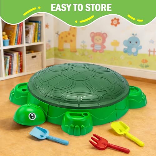 VROGTIK Turtle Sandbox with Lid & Beach Toys Set, 38" Kids Sandbox for Toddlers 3-8, Indoor Outdoor Sensory Play Sand Box with Cover, Summer Gift for Ages 3-8 by VROGTIK - Image 7
