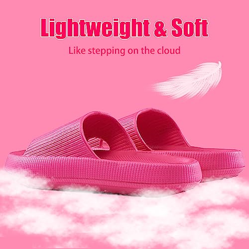 rosyclo Pillow Slippers for Women and Men, Cloud Shower Shoes Bathroom Slides Non-Slip Quick Drying Super Soft Comfy House Cloud Cushion Slide Sandals for Indoor & Outdoor, Hot Pink
