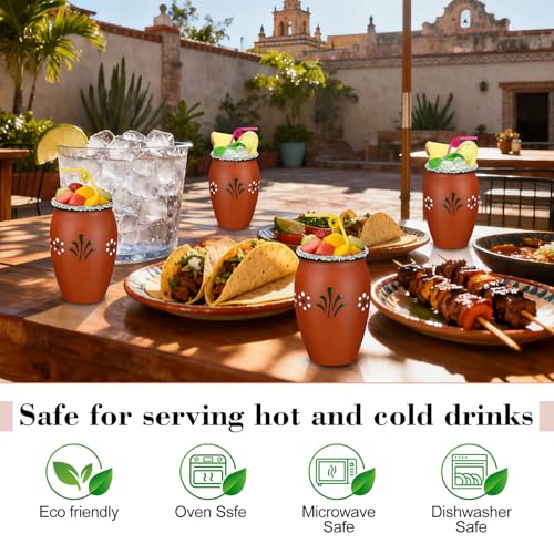 Gejoy 12 Pack 12oz Cantaritos de Barro Mexicanos Mexican Clay Cup Pottery Fiesta De Barro Mexicanos Cocktail Cups Coffee Mugs Cocktail Tea Glasses for Margaritas Mojitos (Cute,Red) by Gejoy - Image 3