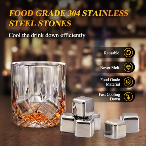 Juego de regalo de vasos de whisky en caja de madera elegante con piedras de acero 4